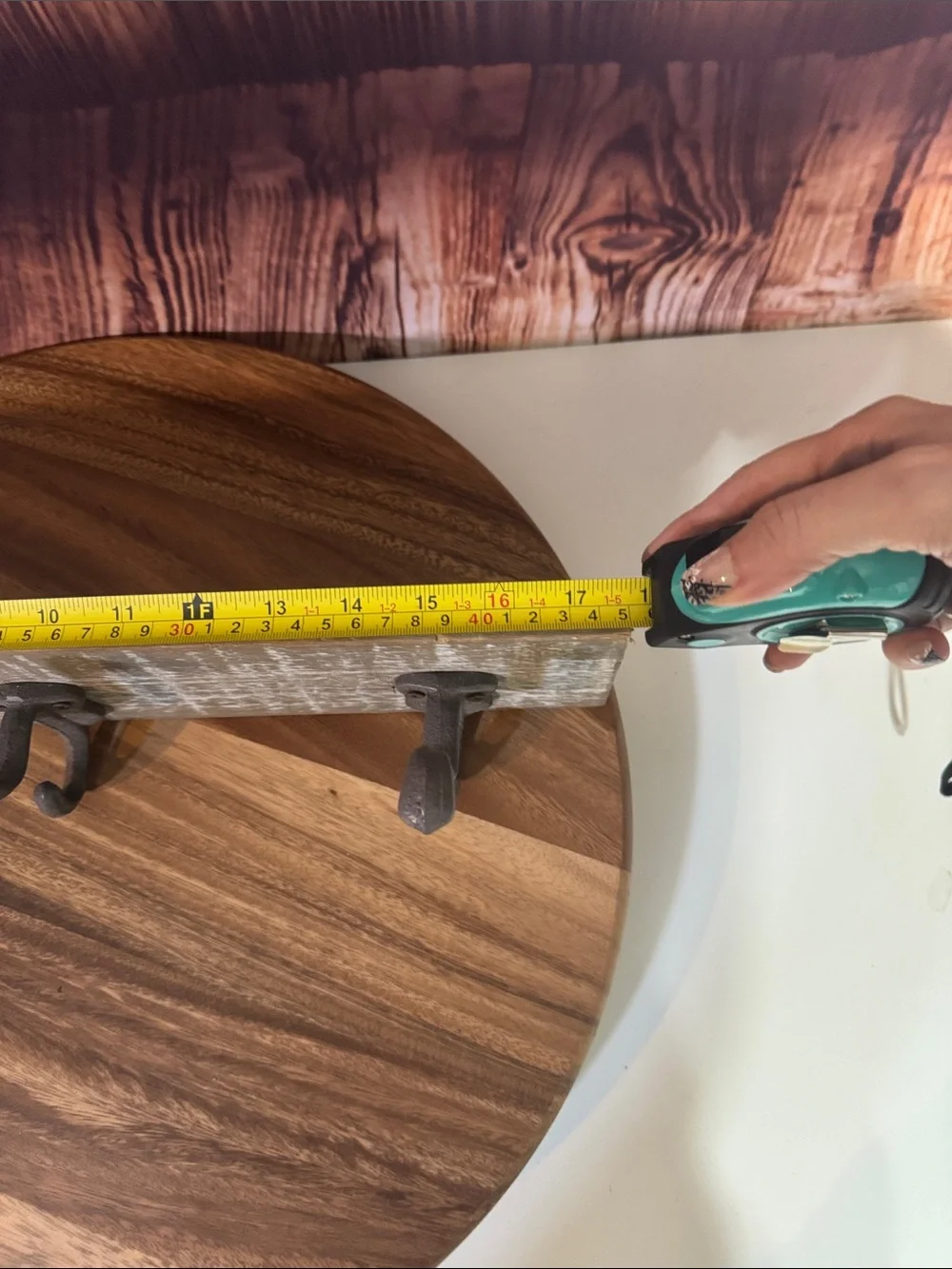 Rustic Whitewashed Wood Wall Hook Rack - 3 Vintage Metal Hooks